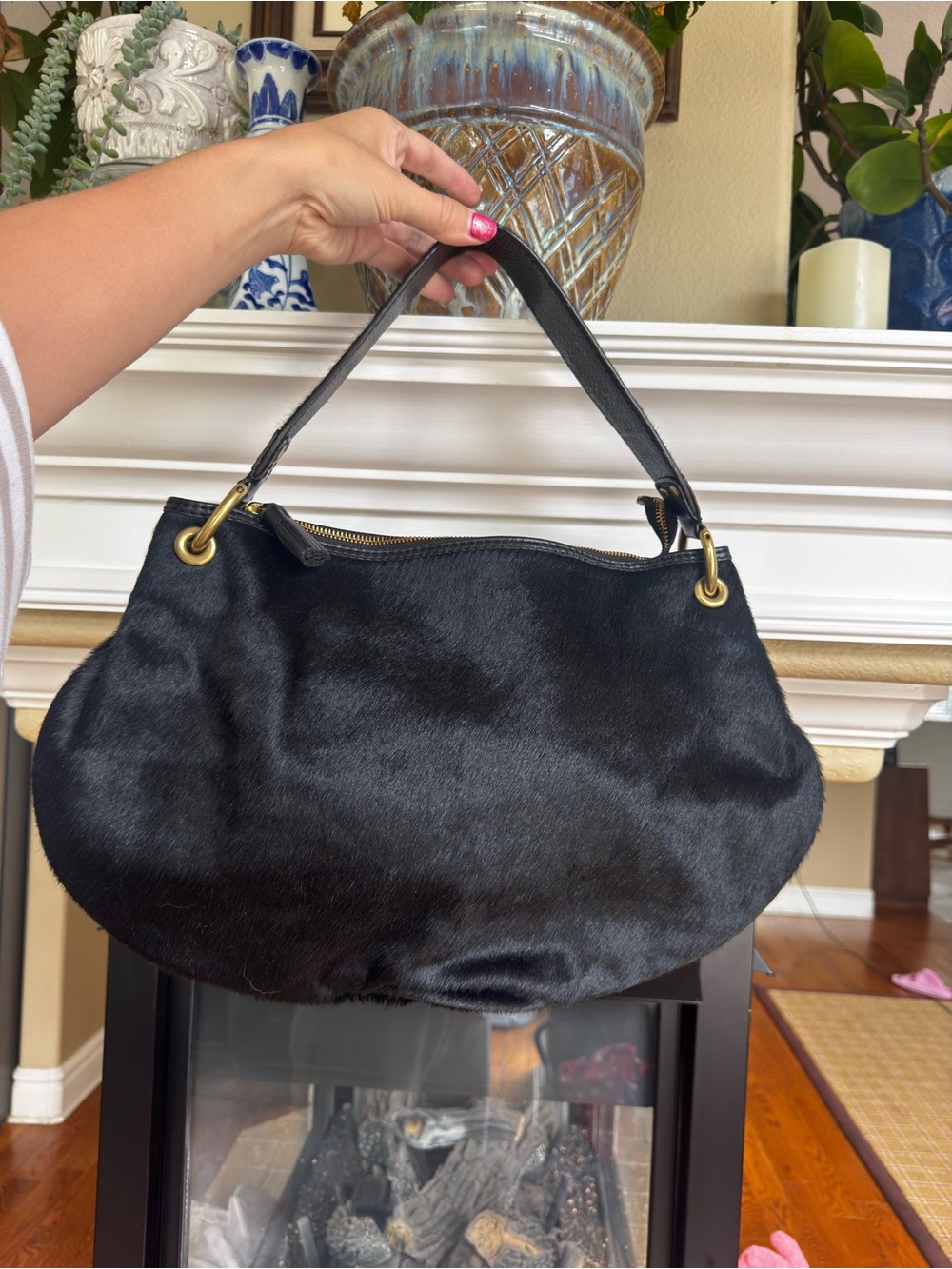 Antonio Melani Calf Hair Hobo Quiet Luxury Shoulder Bag Black Chic Classic